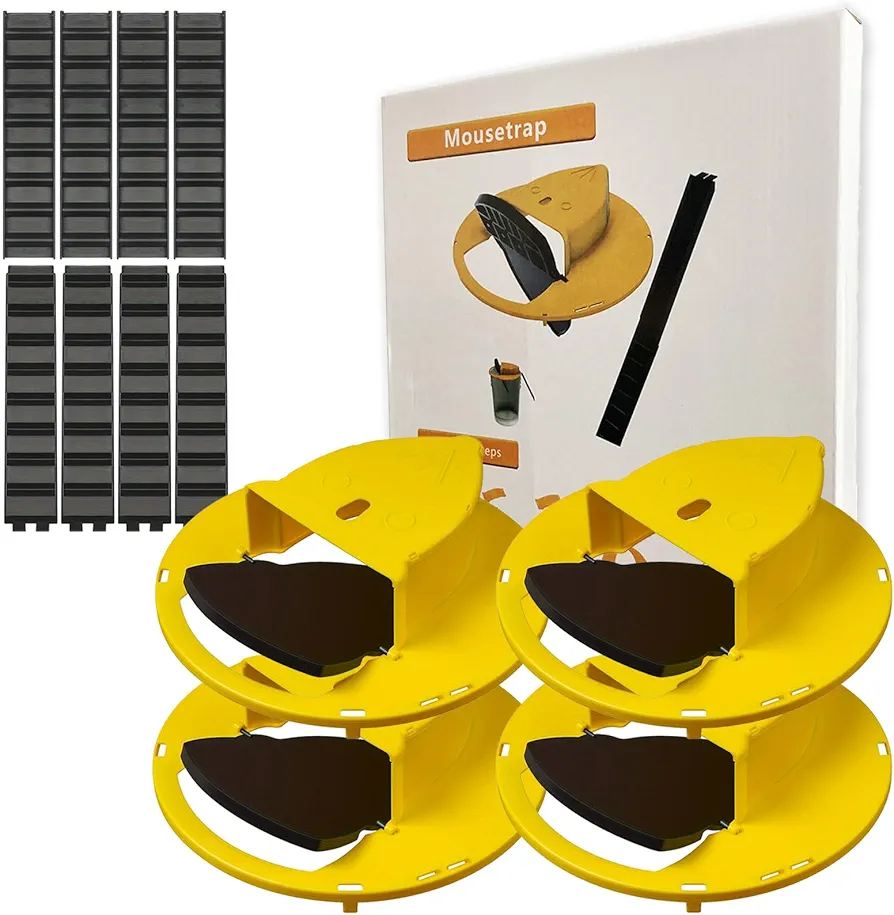 Mouse Bucket Trap, Flip & Slide Bucket Lid Mouse Trap for Indoor Outdoor, 5 Gallon Bucket Compatible, Easy to Use, Multi Catch, Auto Reset, Mice Trap Safe for Family & Pet - 4 Pack