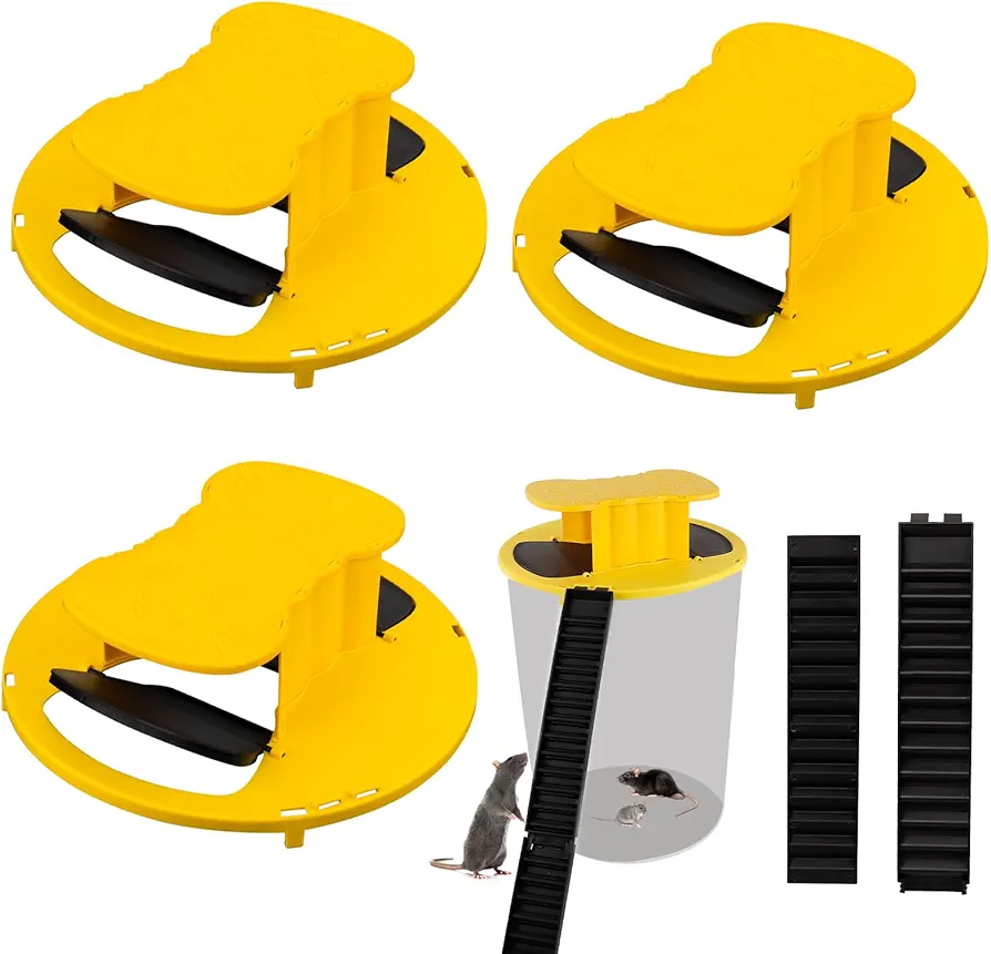 Mouse Trap Bucket,Bucket Lid Mouse Rat Trap, Reusable Humane Mouse Traps for Indoor Outdoor，Automatic Reset Bucket Lid Mouse Trap，5 Gallon Bucket Compatible（3 Pack Cat Style）