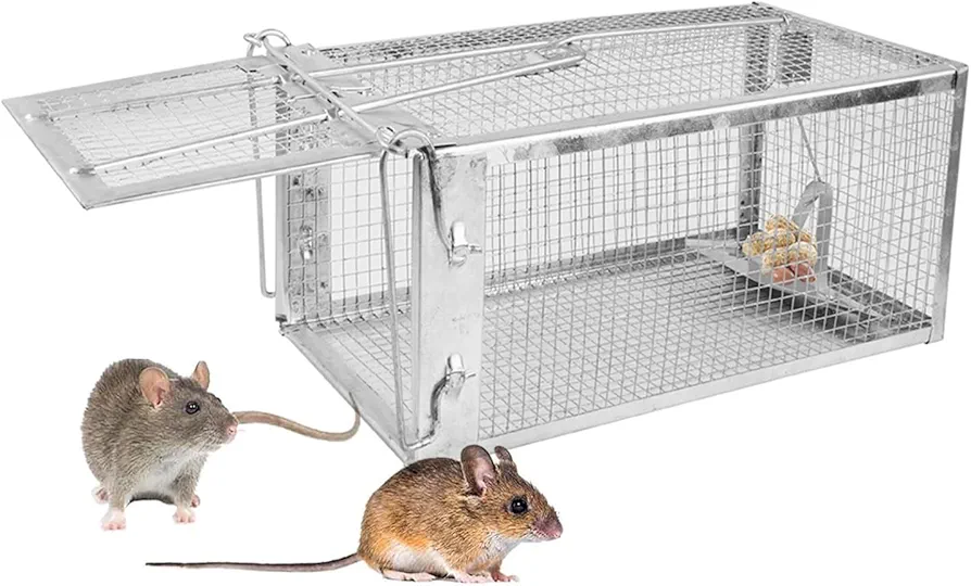 iMounTEK Animal Steel Cage Traps, Humane Live Mouse Trap Reusable Metal Rat Rodent Cage Catch Release Continuous Capture Indoor Outdoor