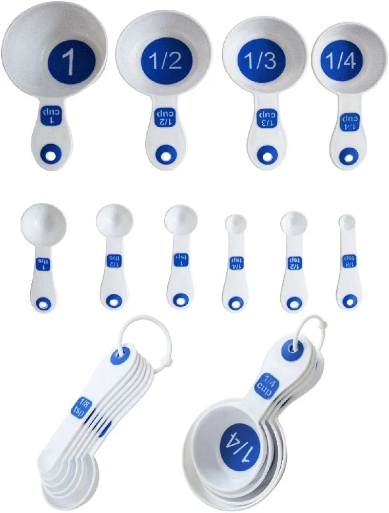 Chef Craft Set of 10 Piece Spoons and Measuring Cups (White & Blue), Silver