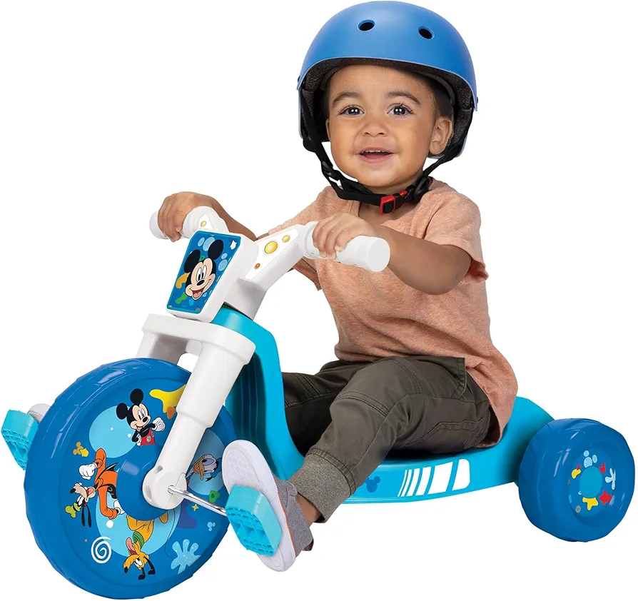 MICKEY MOUSE Ride-On 10" Fly Wheels Junior Cruiser Tricycle with Sounds - Toddler Bike Trike, Ages 2-4