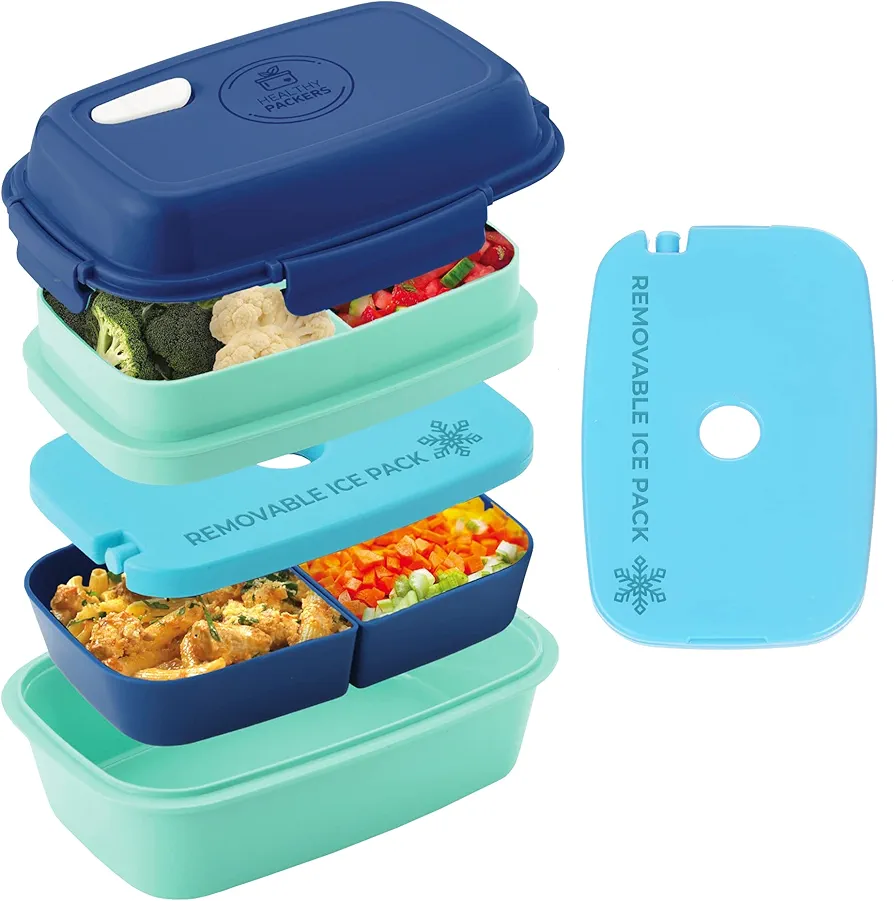 Ultimate Bento Box - Lunch Box for Kids & Adults with Removable Ice Pack - Leakproof, Multi-Compartment Food Container with Removable Containers - Microwave & Dishwasher Safe (Blue/Green)
