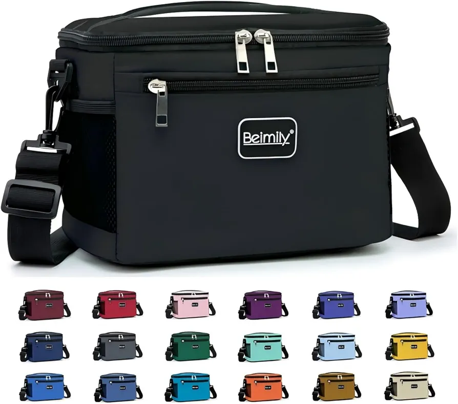 BEIMILY Lunch Box for Men/Women,Lunch Bag,Small Insulated Lunch Soft Cooler Bag Tote,Small Lunch bag for work,Adult Lunch Box,Reusable Leakproof Lunch Bag with Adjustable Shoulder Strap(BLACK)