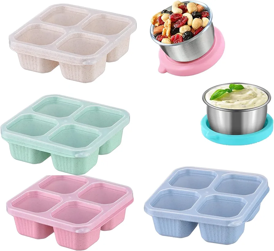 Bento Snack Boxes, Reusable 6-Compartment Meal Prep Containers,Divided Food Storage Container with Lid for Adults, Food Storage Containers for Work Travel(4pcs)