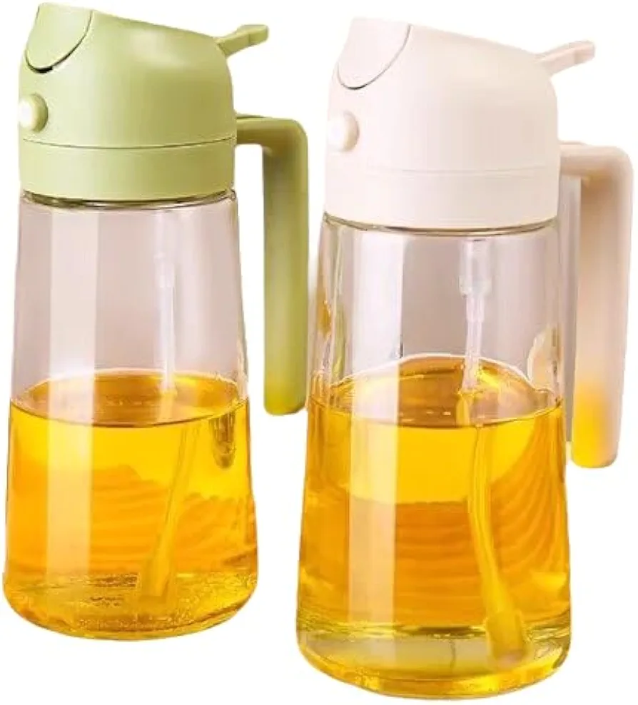oil dispenser for kitchen olive oil dispenser bottle Premium 2-in-1 Oil Sprayer & Dispenser Bottle for Kitchen - 600ml Glass, Mister for Cooking, Air Fryer, Salad, BBQ (Green)
