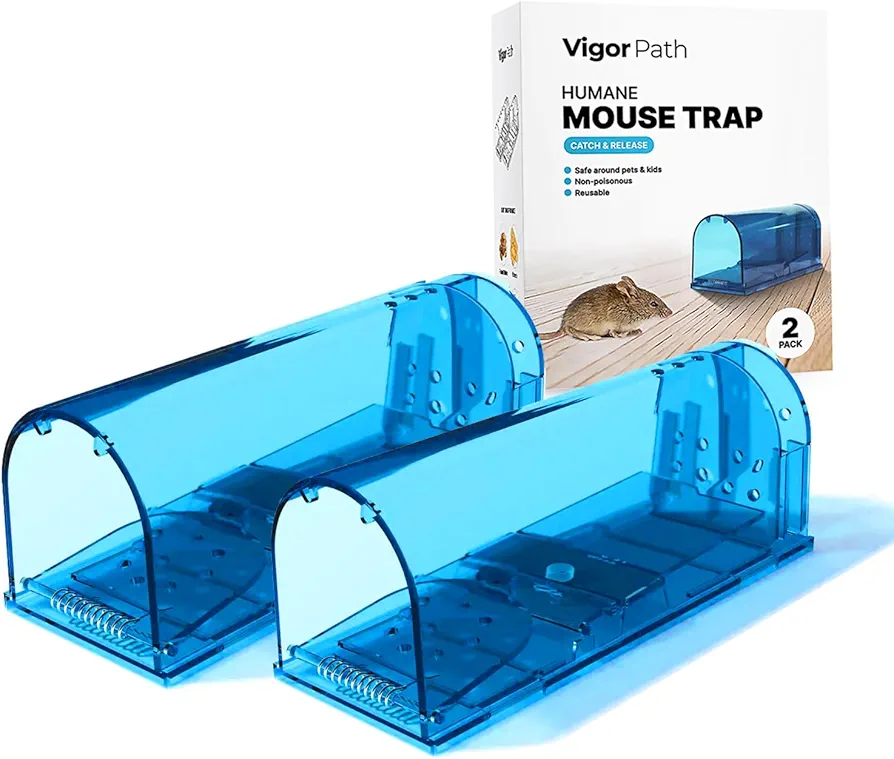 Set of 2 Reusable Mouse Traps | Humane Catch and Release Traps | Best Indoor/Outdoor Solution for Handling Mice and Small Rodents (Blue)