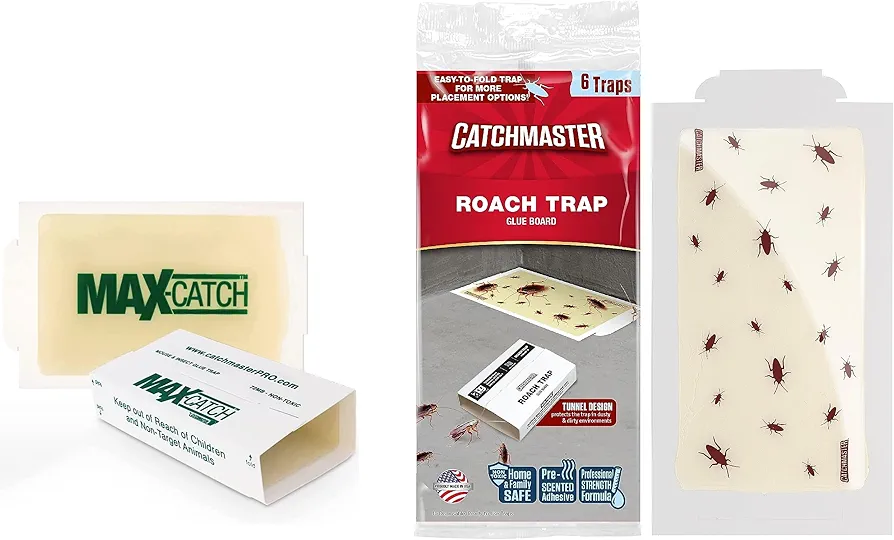 Catchmaster Mouse & Insect Glue Board Set, 72 Glue Boards & Roach Trap Glue Boards 6-Pk, Indoor Roach Trap for Home, Garage & Shed, Pet Safe Pest Control