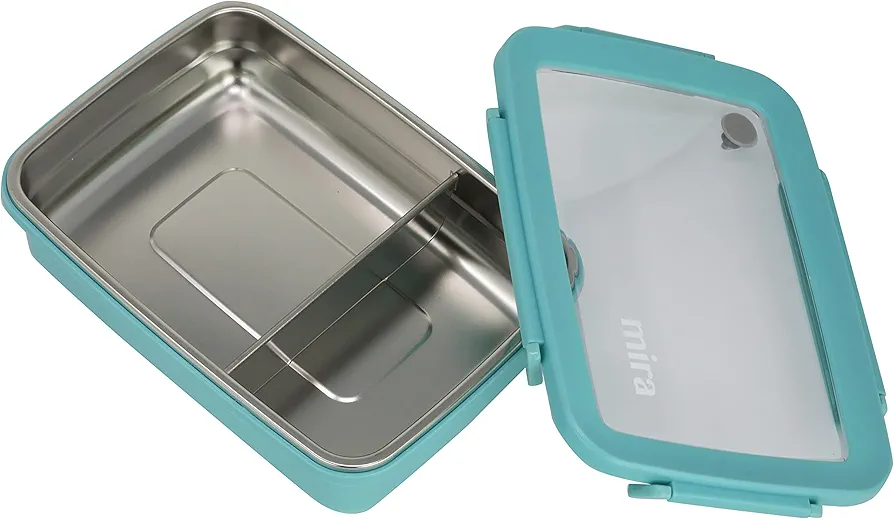 MIRA 18/8 Stainless Steel Bento Lunch Box with Divider for Sandwich and Sides - Food Container for Adults - Fits in Lunch Box & Backpack, Frost