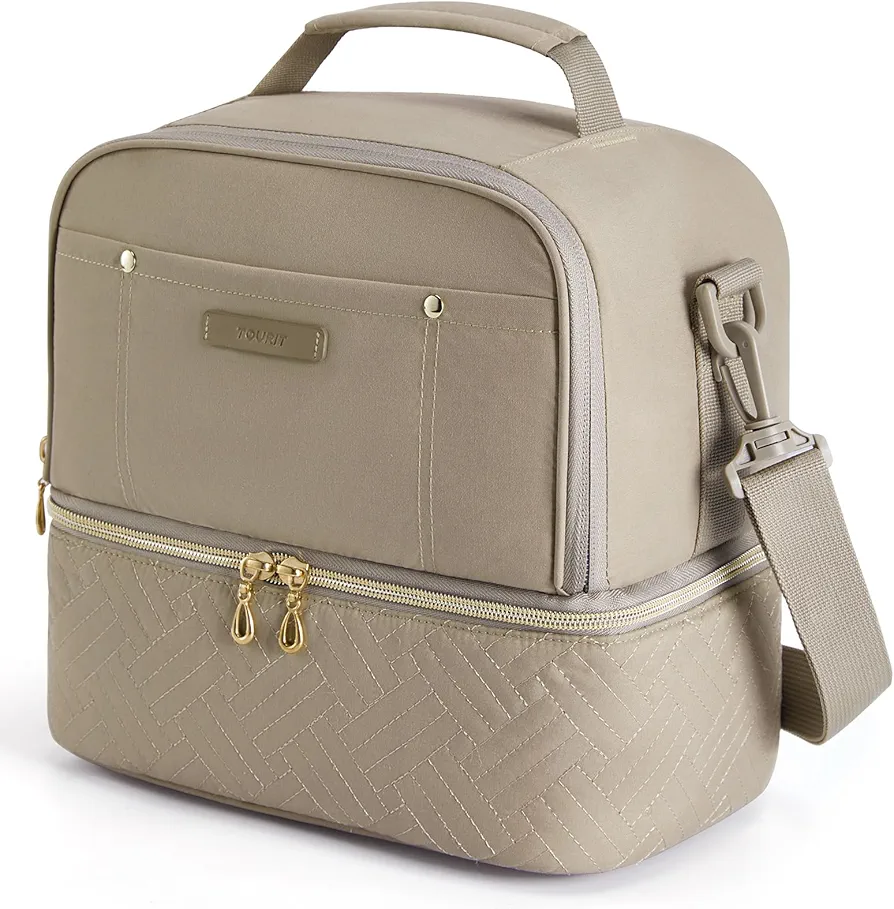 TOURIT Lunch Bag Women Double Deck Lunch Box Insulated Lunch Cooler for Women Men Work, Camel