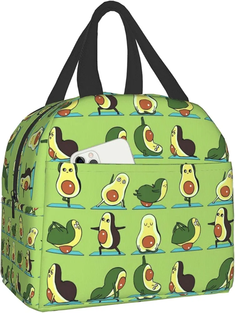 carati Insulated Lunch Bag Reusable Lunch Box Women Men, Cooler Lunch Boxes Waterproof Lunch Tote for Picnic Office Work, Cute Avocado Print