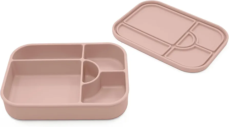 nouka Bento Lunch Box - Large Size | 5-Sealed Leak Proof Compartments | Made of Food Grade Silicone | Soft Blush