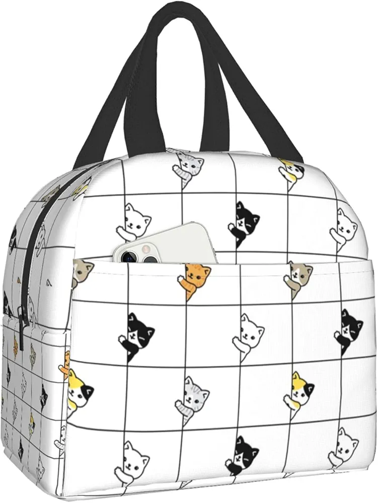 Insulated Lunch Bag Reusable Lunch Box Women Men, Cooler Lunch Boxes Waterproof Lunch Tote for Picnic Office Work, Cute Kawaii Cat