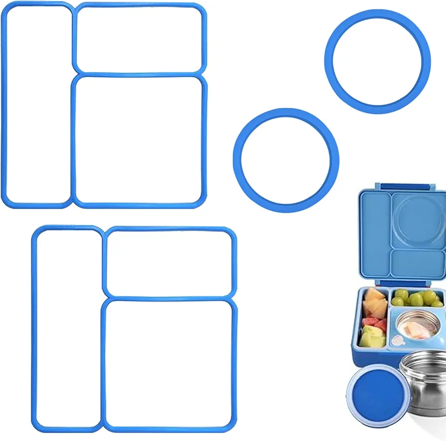4 pack Lid Seal Gasket For OmieBox,Fit Seal Replacement for Kids Bento Box,Made from Food-Safe Silicone Rubber,Essential Lunch Bento Box Accessories for Kids,Ensures Leak-Proof Freshness(Blue)