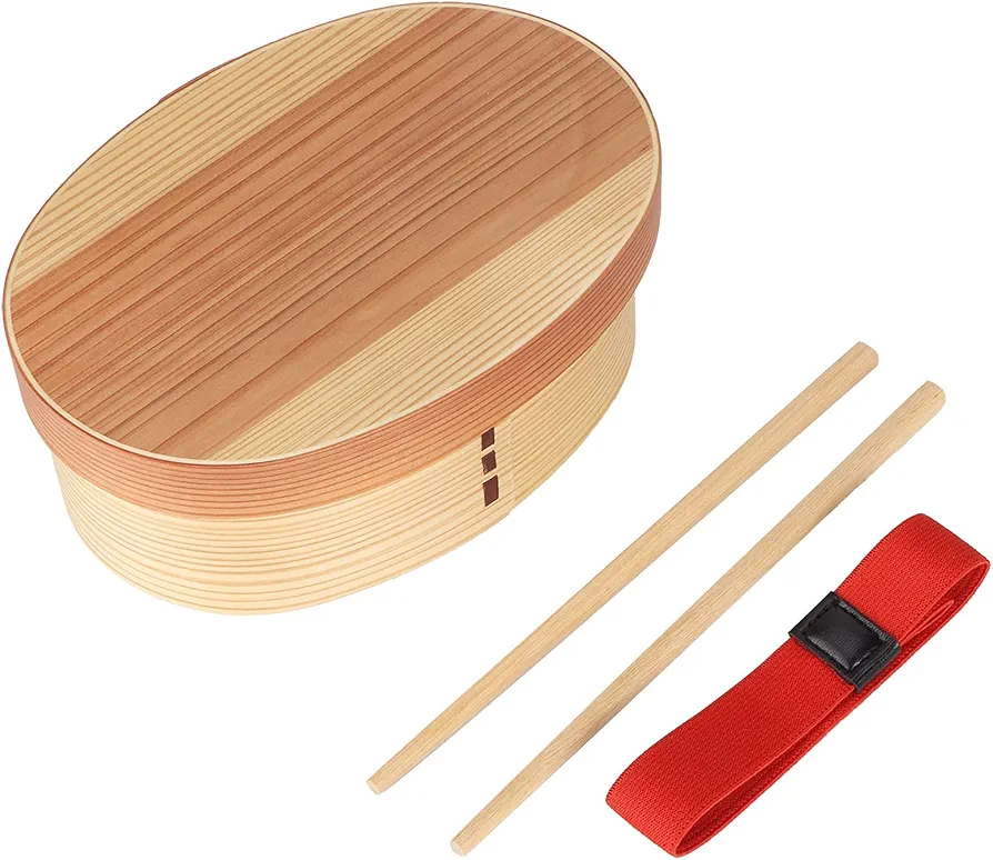 Bento Box Adult for Food Container, 1layer Bento Lunch Box Wood Wooden Sushi Tableware Women Men Lunch Container with Chopstick Kitchen Utensils Set for Home Office Picnic Outdoor