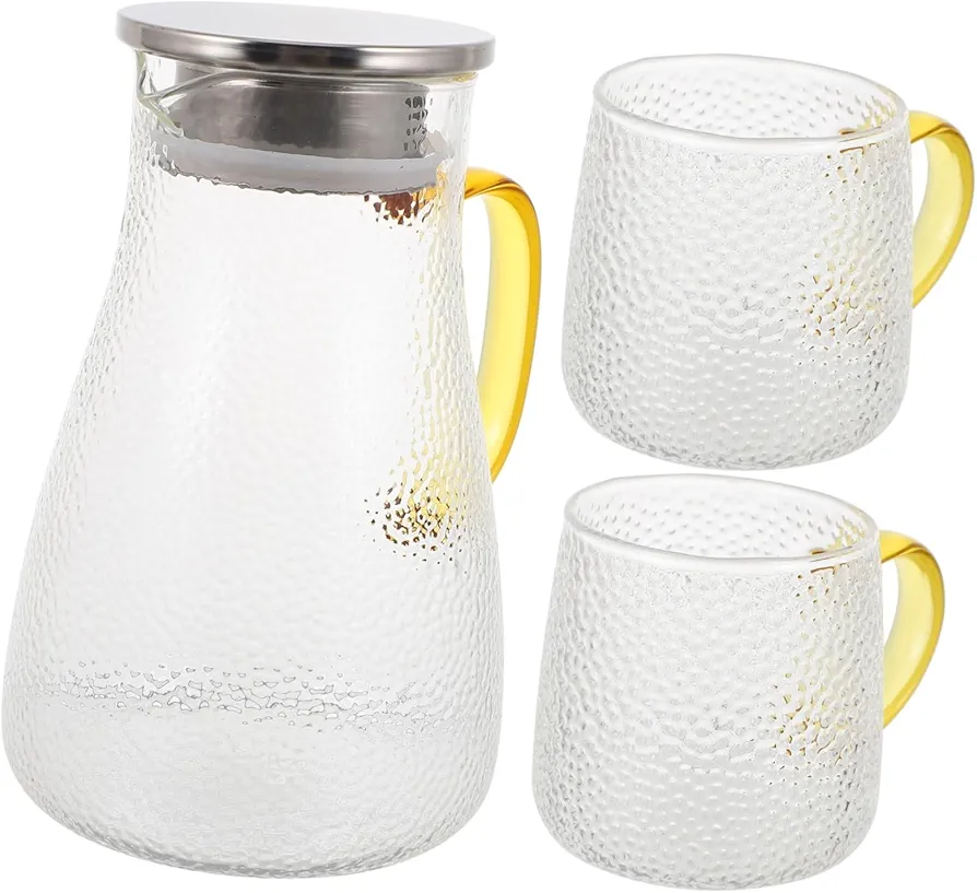 1 Set Household Water Bottle Coffee Pot Loose Tea Loose Leaf Teapot Cold Water Hammered Pattern Cold Kettle Water Kettle Stainless Tea Mug Heat-resistant Glass (high Borosilicate)