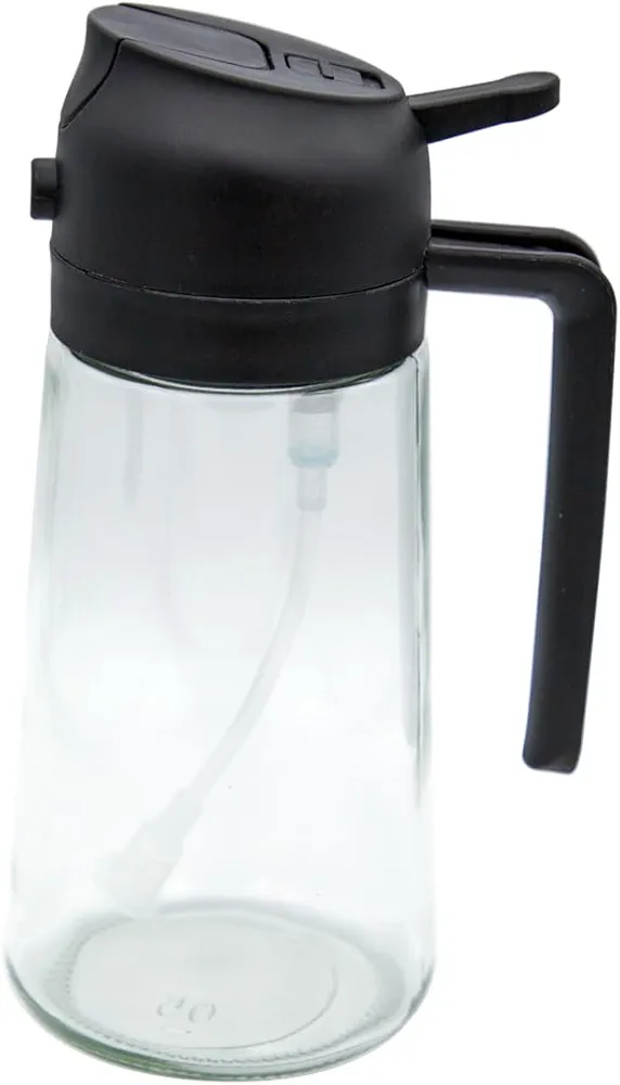 Oil Sprayer for Cooking, 2 in 1 Olive Oil Dispenser Bottle for Kitchen, 470ml Premium Glass Oil Bottle for Cooking, Kitchen, Salad, Barbecue, Black