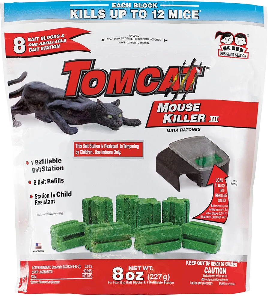 Tomcat Mouse Killer III Tier 3 Refillable Mouse Bait Station, 1 Station with 8 Baits (Bag)