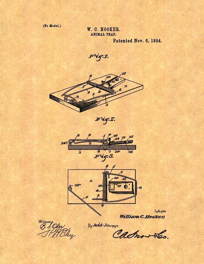 Animal-Trap - Mouse Trap Patent Print (5" x 7") M11023