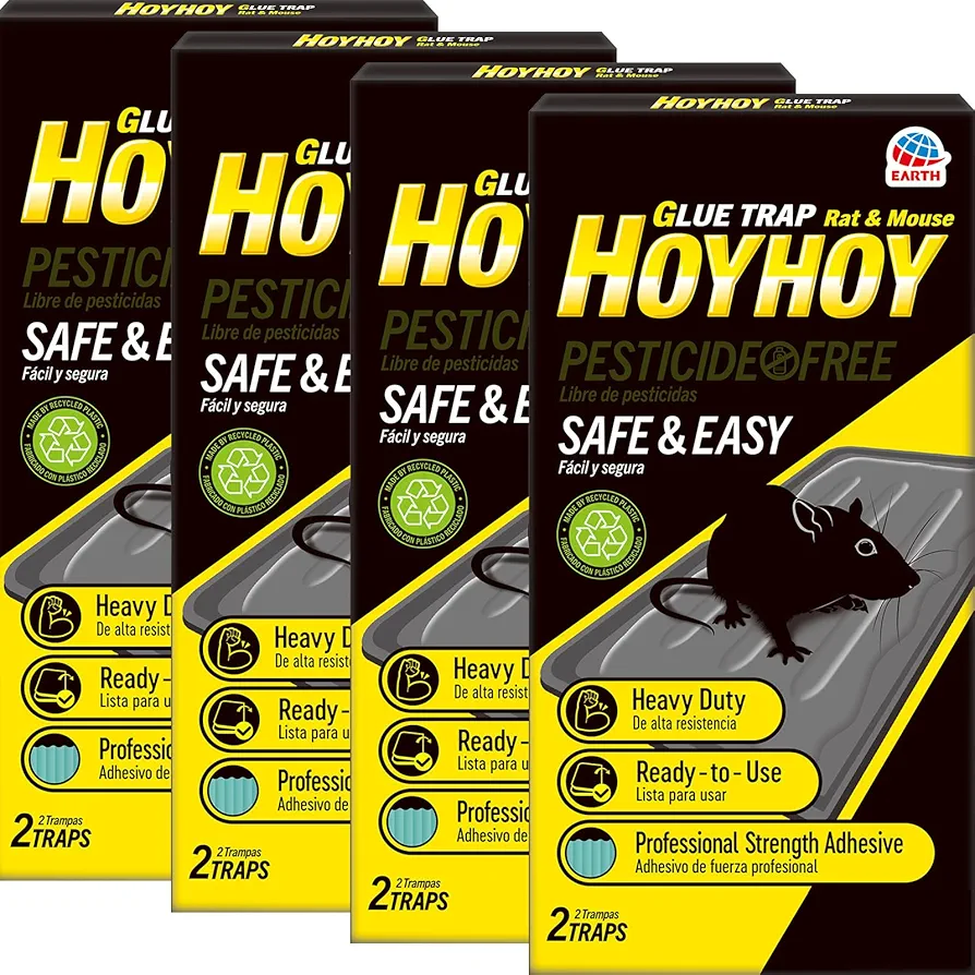 HOY HOY Rat & Mouse Regular Size Glue Trap 8 Traps [4 Pack] - Heavy-Duty Professional Strength Ready-to-Use Pest Control, Kids & Pets Friendly Indoor Home Mouse and Other Household Pests