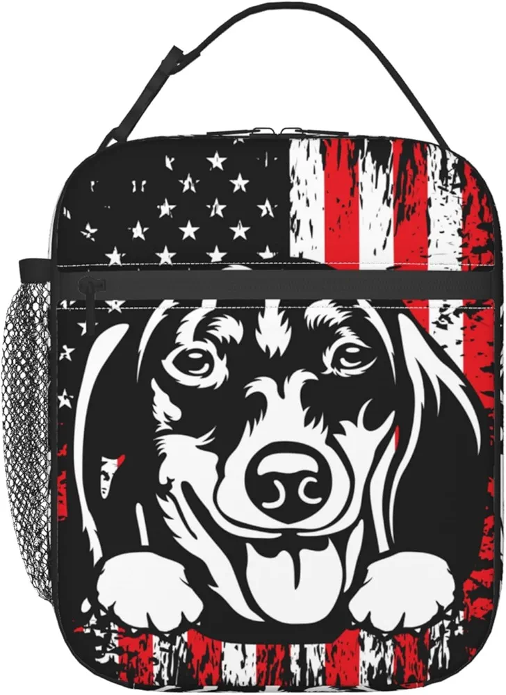 Funny Dachshund Dog Flag Lunch Bag Insulated Reusable Lunch Box Lunch Tote Lunchbox Portable Bento Bags For Men Women Office Work Travel Picnic Camping
