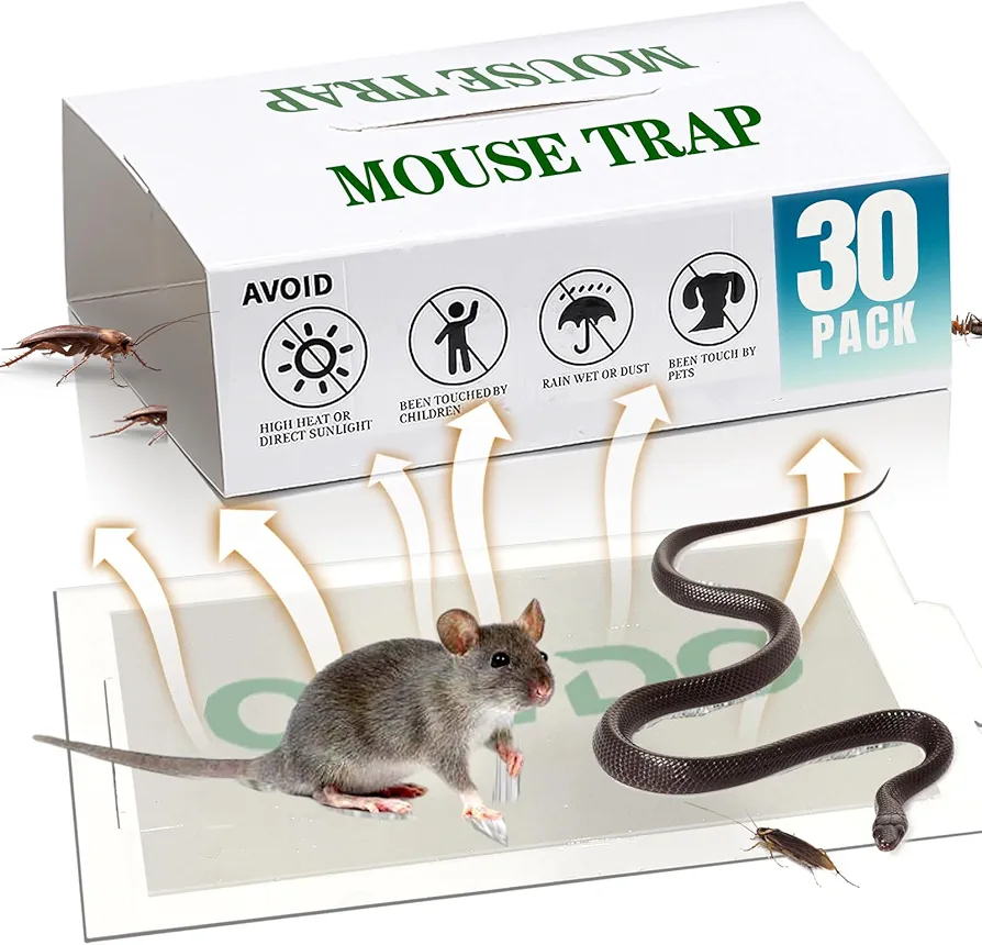 Mouse Glue Trap for Indoor Home, 30 Pack Insect Glue Traps for House, Pre-Baited Adhesive Paper Trays for Inside House, Snake, Lizard, Insect, & Spider Traps, Pet Safe Pest Control