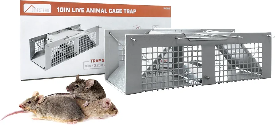 HOMESTEAD No Kill Mouse Traps - Chipmunk Rodent Trap, Have A Heart Mouse Trap, Small Animal Trap, 10"x3"x3" for Mice, Rats and Voles