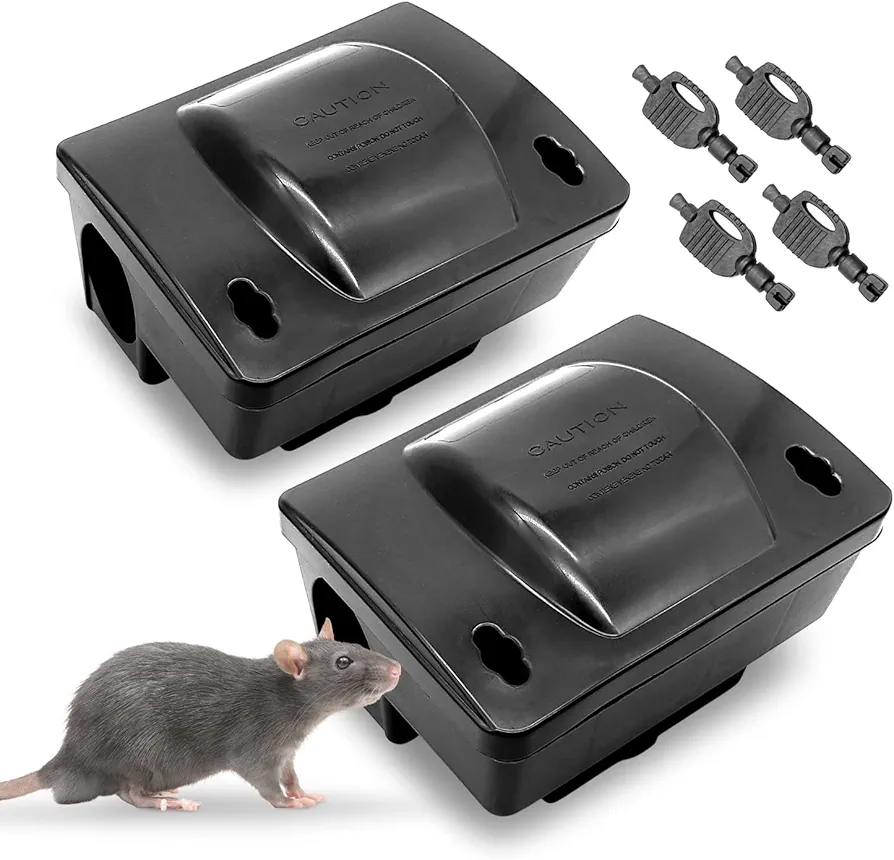 Rat Bait Station 2 Pack - Rodent Bait Box with Dual Keys - Eliminates Rats Fast. Children and Pet Safe Indoor Outdoor (2 Pack) (Bait not Included)