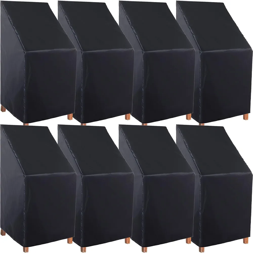 Tudomro 4 Pcs Stacking Outdoor Chair Covers Waterproof Black 210D Outdoor Patio Furniture Covers High Back Patio Chair Covers with Adjustable Hem Cord for Weather Protection, 26 W x 26 D x 49 H Inch