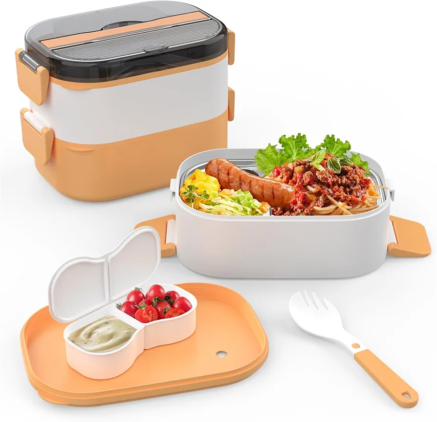 Muggo Lunch Box for Men Women Double Deck - Leakproof Insulated Soft Large Adult Lunch Cooler Bag for Work (orange)