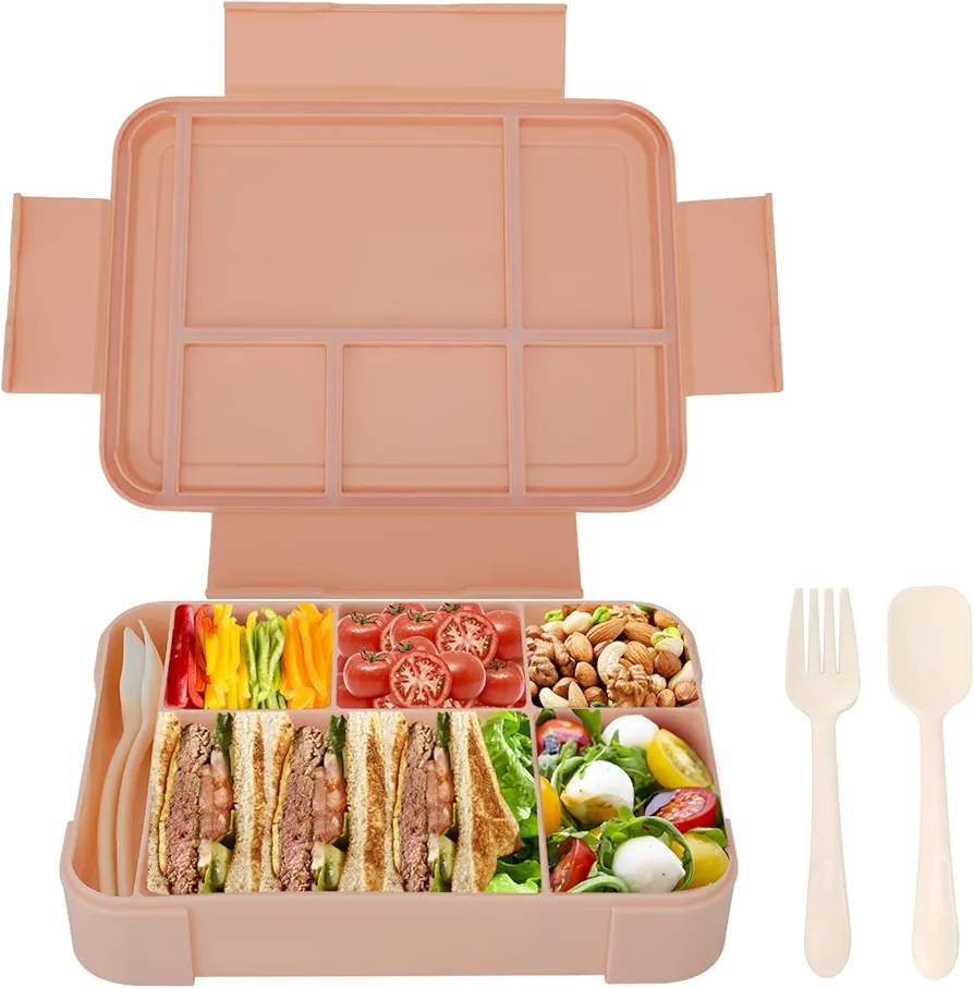 Vensp Bento Box,Lunch Box Kids, Bento Box Adult Lunch Box,Lunch Box Containers for Kids/Adults/Toddler, 1330ml-6 Compartments&Utensiles, Leak Proof,Microwave/Dishwasher/Refrigerator Safe(Pink)
