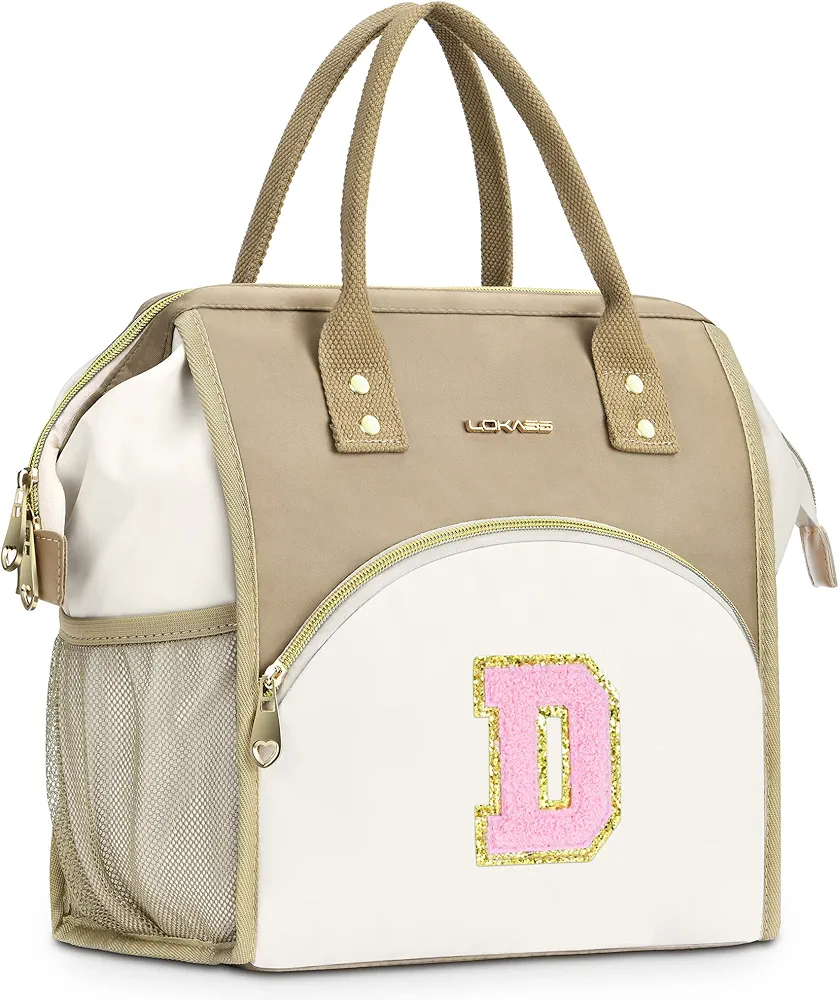 UTOTEBAG Initial Lunch Bag Women, Preppy Teen Girls Lunch Box Adult Cooler Lunchbox Container for Work Picnic, Personalized Mother's Day Gifts for Mom Girlfriend Daughter Grand daughter, Letter D