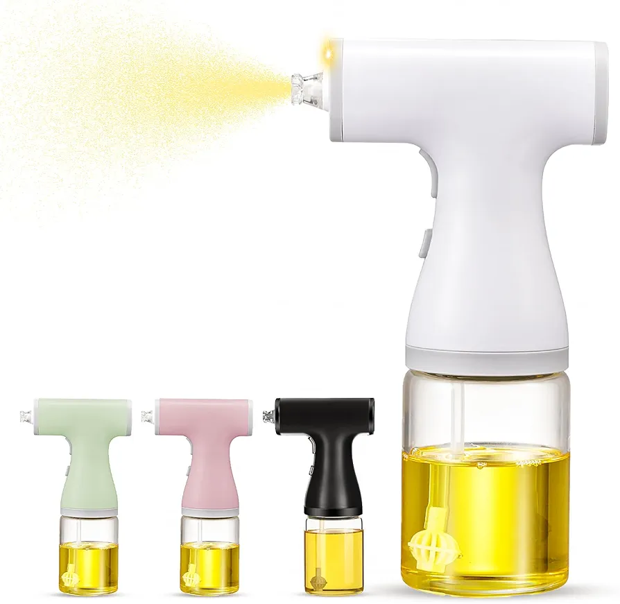 Oil Sprayer, Oil Dispenser, 2 in 1 Glass Oil Sprayer & Dispenser, 200ML, USB Charging, Equipped with LED lights, Suitable for Cooking, Salad, Barbecue, Air Fryer, etc - Kitchen Gadgets (white)