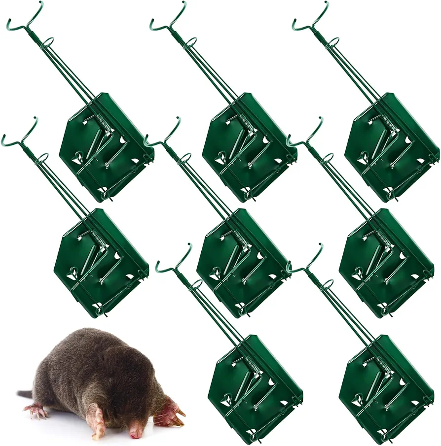 Qualirey 8 Pack Mole Trap Gopher Trap Ground Galvanized and Oil Hardened Steel Animal Trap Reusable Gopher Trap Vole Traps for Outdoor Lawn Garden Yard Farm (Green)