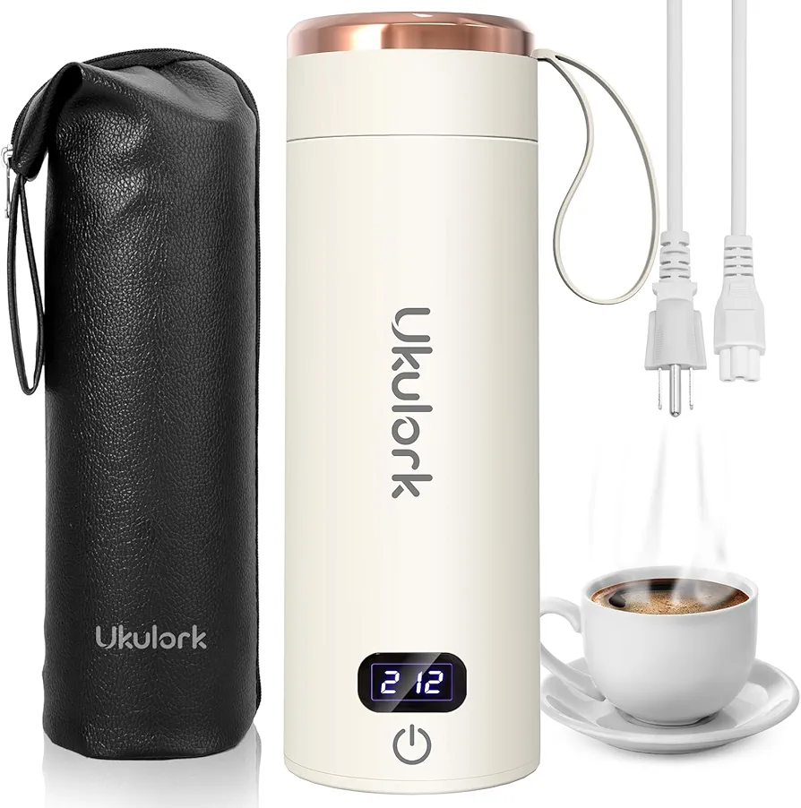 Travel Electric Kettle Portable Small Kettle,Mini Hotel Camping Hot Water Boiler for Tea Coffee,4 Warmable Temperature Control,304 Stainless Steel& Auto Shut-Off& Boil Dry Protection(White,380ml)