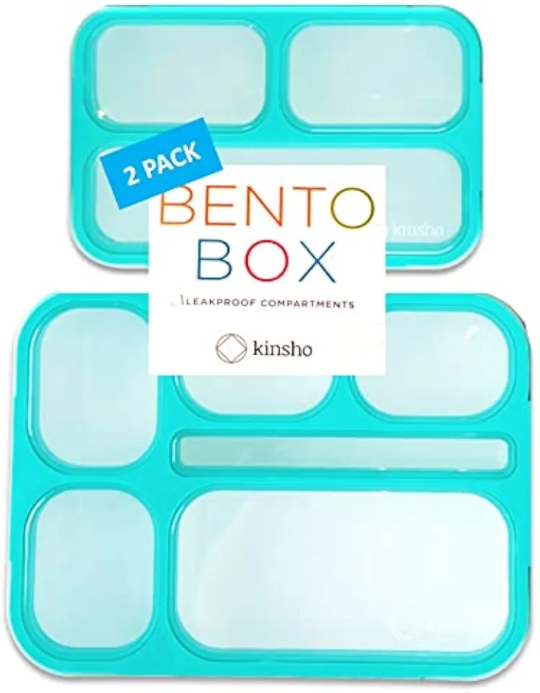 Bento Lunch-Box Set for Kids includes Snack Container | 6 and 3 Compartment Boxes Leakproof School Bentos or Meal Portion Control Containers BPA Free, Boys Girls Adults, Teal Large + MINI 2 pack