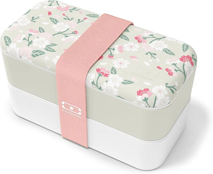 monbento - Bento Box Adult MB Original green - 2 Leakproof Compartments - Stackable Lunch Box Ideal for Work/Picnic/Sports - BPA Free Food Containers - Microwave & Dishwasher Safe - Flowers