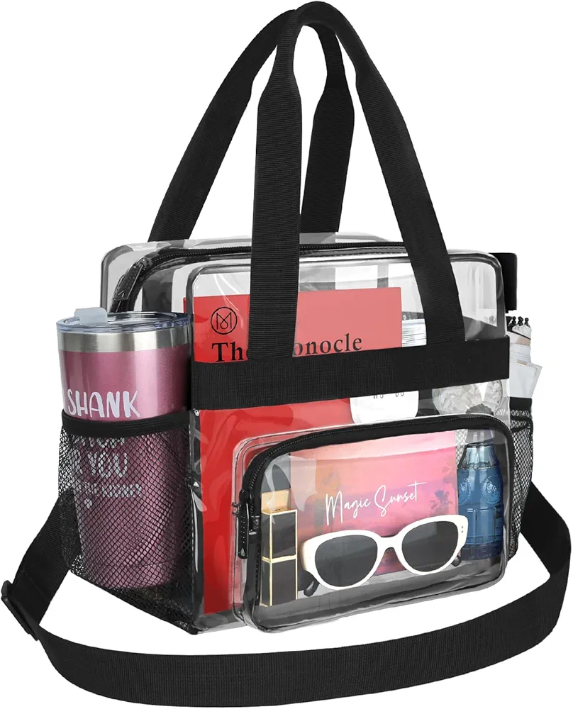 Joymee Clear Bag for Stadium Events Clear Lunch Bag for Work PVC Plastic Transparent Lunch Box for Women Men Adult with Shoulder Strap Handle Clear Snack Tote Bag for Travel Sporting Events - Clear
