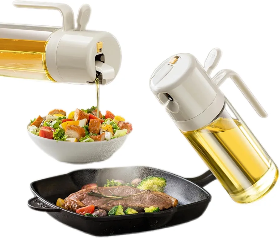 2 in 1 Olive Oil Sprayer and Oil Dispenser Bottle,19Oz Oil Sprayer for Cooking,Oil Dispenser Bottle for Kitchen, Kitchen, Salad, Barbecue, White