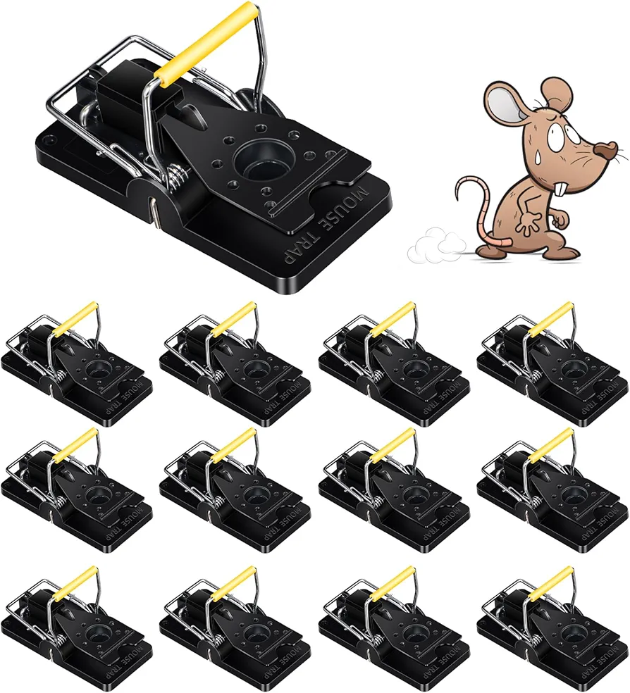 12 Pcs Mouse Traps, Quick Effectively Rat Trap with Sensitive Trigger & Quality Spring for Indoor Outdoor, Reusable & Sturdy Mice Trap for Home Garage Garden House, 3.86 x 1.81 x 2.17 in (Small)