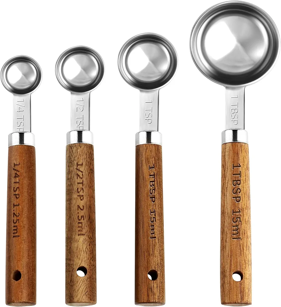 Measuring Spoons Set-Nesting Kitchen Measuring Set, Wooden Handle Measuring Spoons Baking Tools, Liquid and Dry Measuring spoons Set