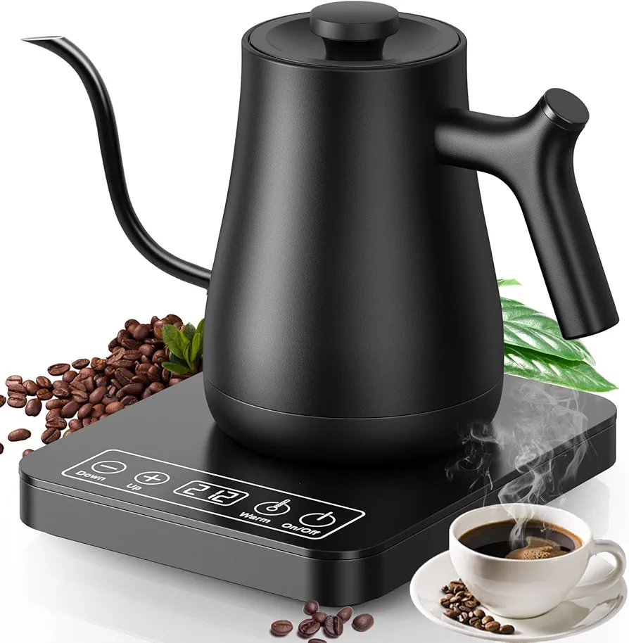 Gooseneck Electric Kettle Temperature Control Large LCD Screen Quick Boiling Pour Over Kettle for Coffee & Tea Anti-dry Protection, Stainless Steel Inner Water Boiler, 4H Warm Function