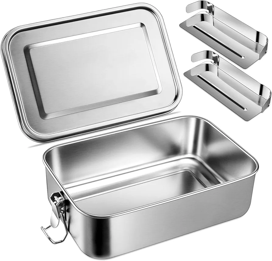 Leonyo 47oz Stainless Steel Lunch Box, Metal Bento Box for Adults, Lunch Box with 2 Adjustable Compartments, 1400ml Bento Box for Women, Snack Tiffin Containers Woman, Man