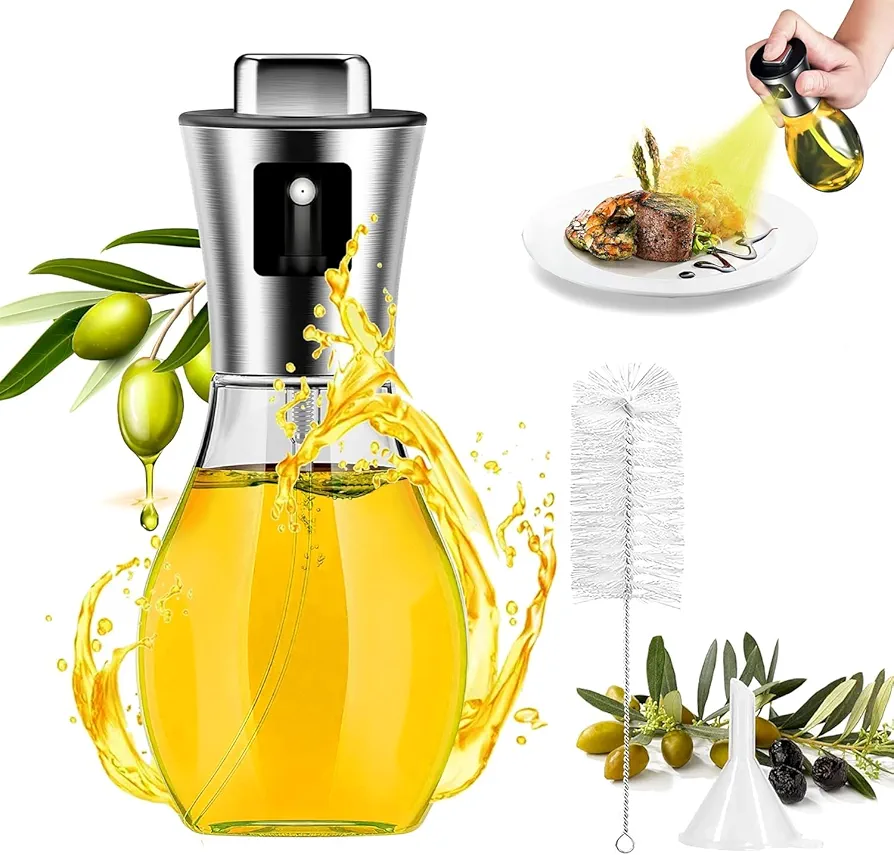 Oil Dispenser Bottle - Olive Oil Sprayer - Clear Glass Refillable Oil & Vinegar Dispenser with Measuring Scale Pump for Kitchen, Cooking, Salads, Baking, Frying -200 ml
