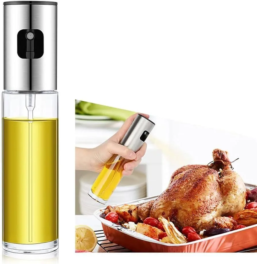 Glass Oil Sprayer 100ml BPA-Free Premium - Hassle-Free Cooking & Outdoor Companion - Adjustable Nozzle for Healthy, Delicious Meals - Perfect Kitchen & Camping Tool, Silver Cap
