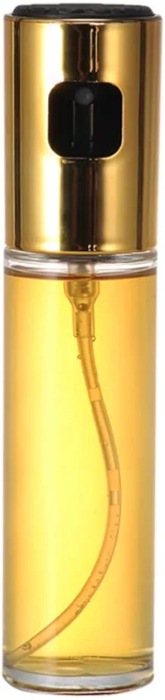 AKOAK 1 Count Cooking Oil Sprayer, 100ml Olive Oil Dispenser, Food Grade Clear Glass Spray Bottle, for Barbecue/Salad/Kitchen Baking (Gold)