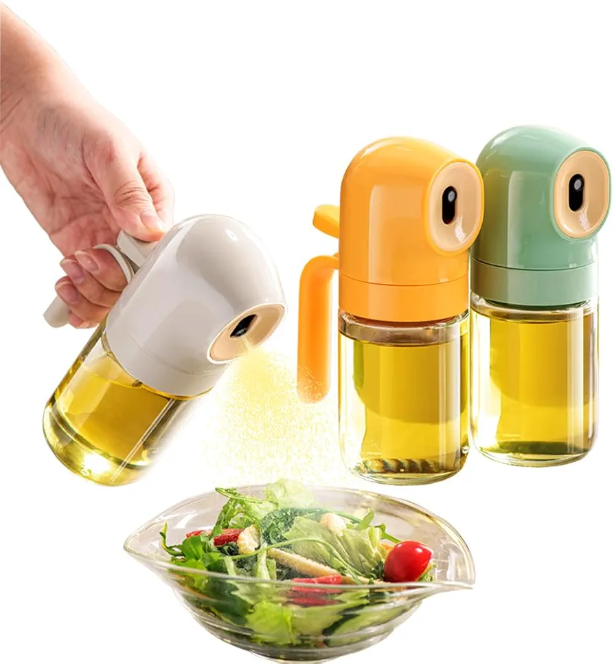 Oil Sprayer for Cooking, 6oz Refillable Portable Glass Olive Oil Dispenser Bottle, Kitchen Gadgets Accessories for Air Fryer, Salad, Frying (Yellow, 180ml)