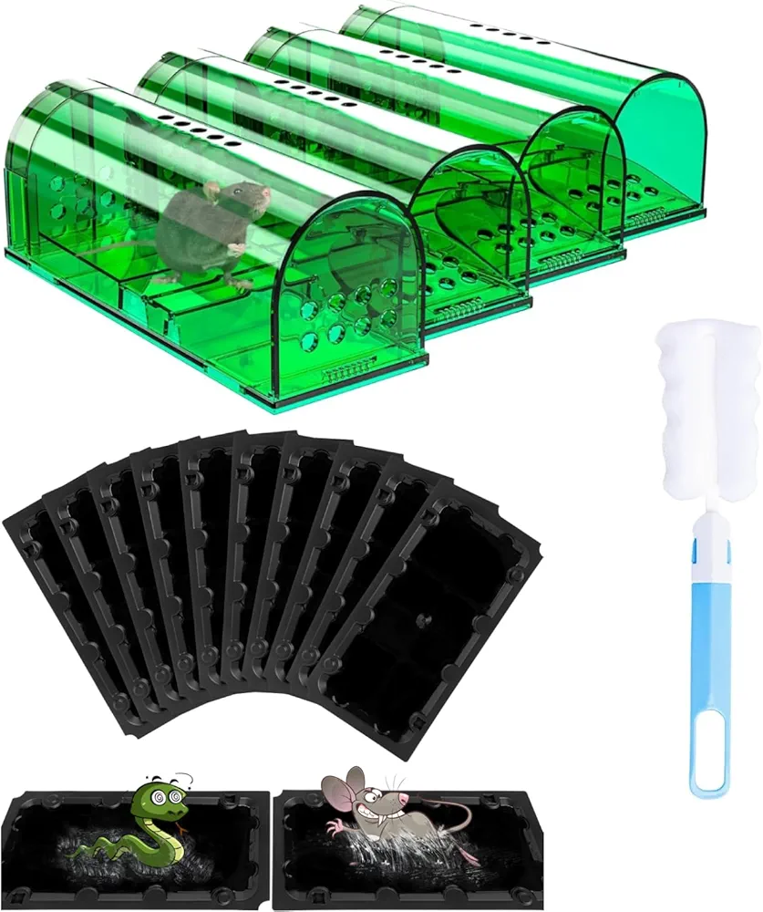 4 Pcs Humane Mouse Traps No Kill Reusable,12 Pack Peanut Taste Pheromone Sticky Mouse Trap Rat Traps Indoor for Home