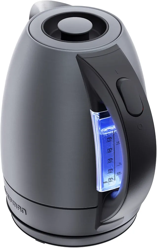 Chefman Electric Kettle, 1.8 Liter Stainless Steel Electric Tea Kettle Water Boiler with Automatic Shutoff, LED Lights, Boil-Dry Protection, Hot Water Electric Kettles for Boiling Water, Grey