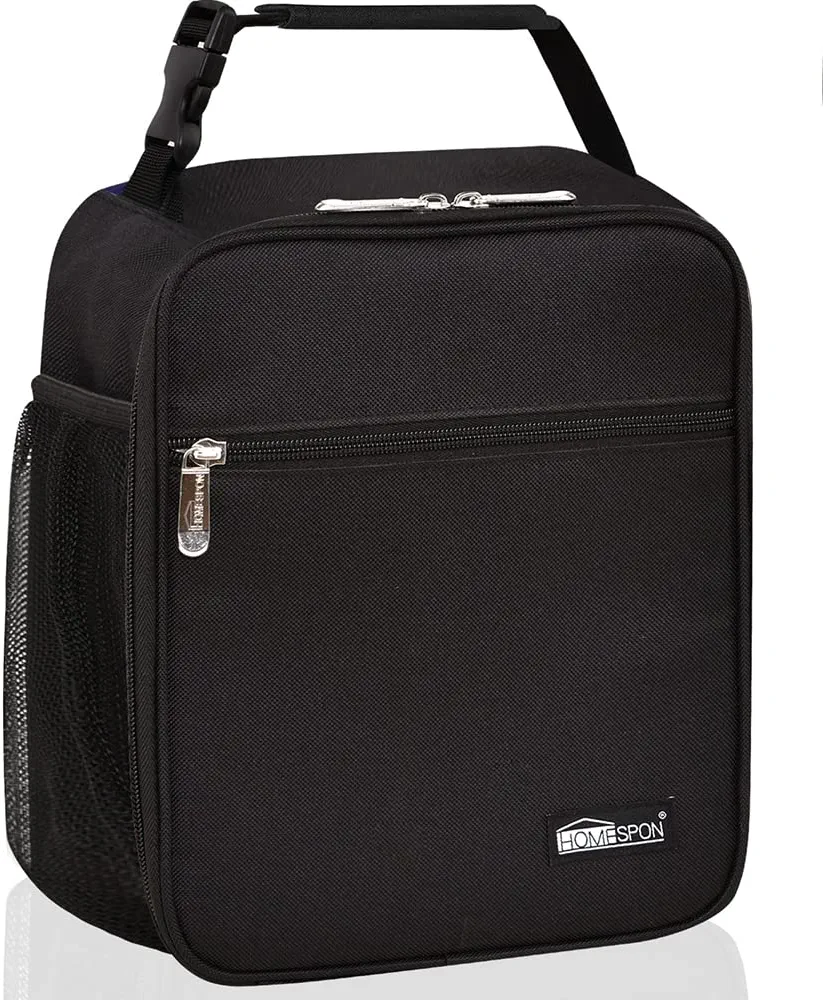 Buringer HOMESPON Reusable Lunch Bag Insulated Lunch Box Bento Cooler Tote with Front Pocket For Office/Outdoor (Black)