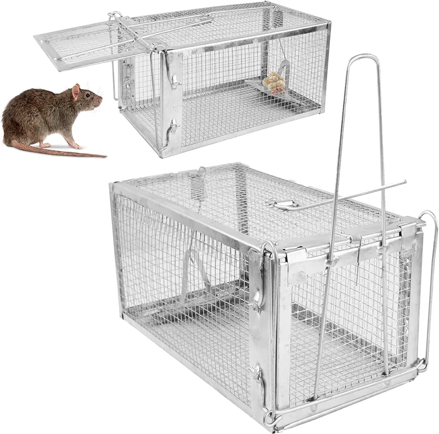 iMounTEK Animal Steel Cage Traps, Humane Live Mouse Trap Reusable Metal Rat Rodent Cage Catch Release Continuous Capture Indoor Outdoor